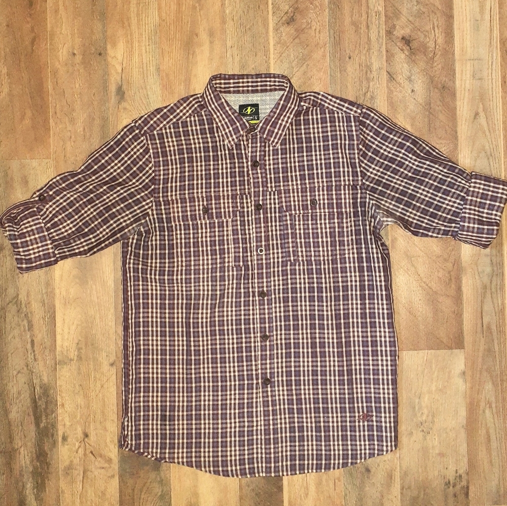 Button Down Shirt Men's Small Regular Fit Flannel Plaid Burgundy
